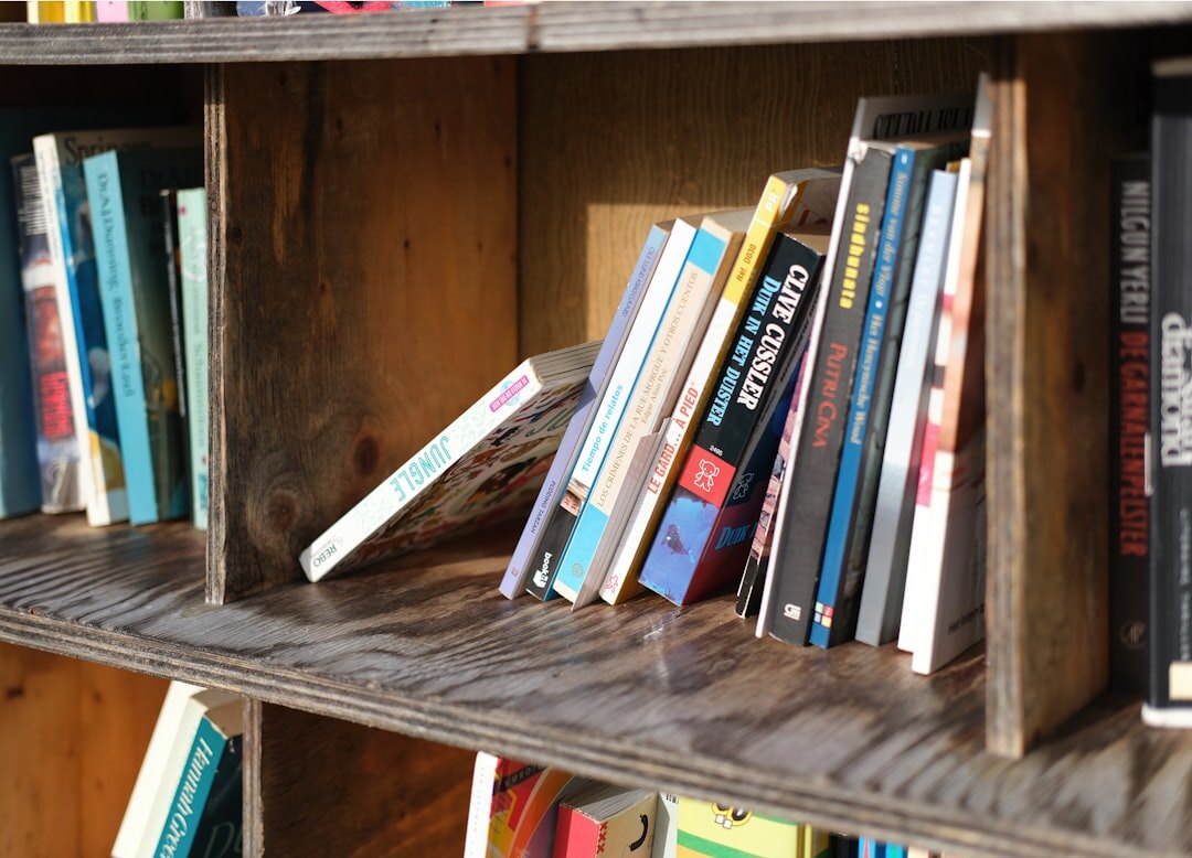 bookshelf with thrillers